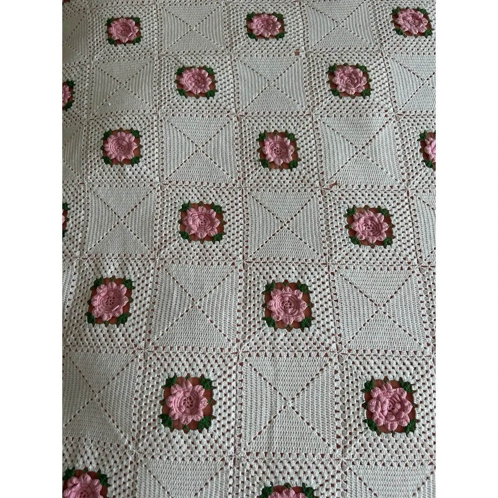 Vintage Granny Square‎ Afghan Crochet Twin Full Queen Handmade Blanket 83x72